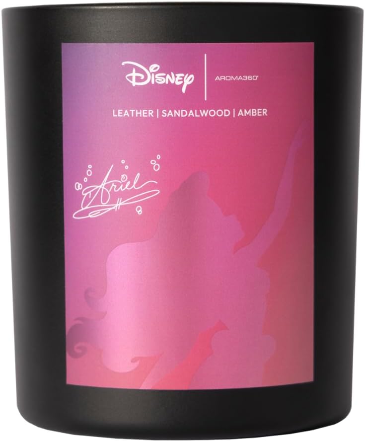 Aroma360 - Disney My Way Signature Candle – 14oz Luxury Scented Candle with Disney Character Design – Long Lasting 90-Hour Burn – Oudwood, Leather, and Sandalwood (14oz, Princess Jasmine)