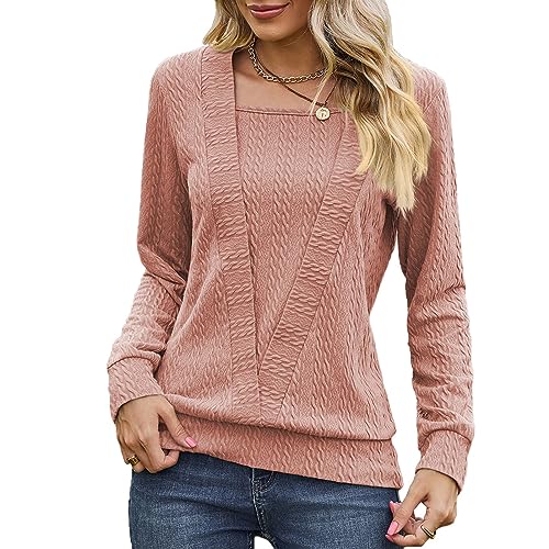 Túnica feminina slim fit manga longa gola quadrada cor sólida crossover solto casual tops elegantes,