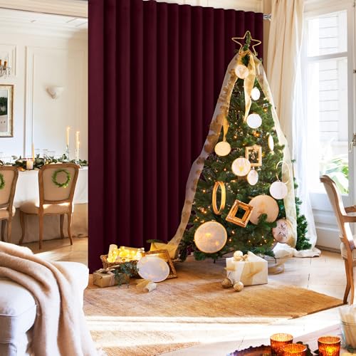 Hiasan Blackout Sliding Door Room Divider Curtain, 120 x 96 Inch, Burgundy