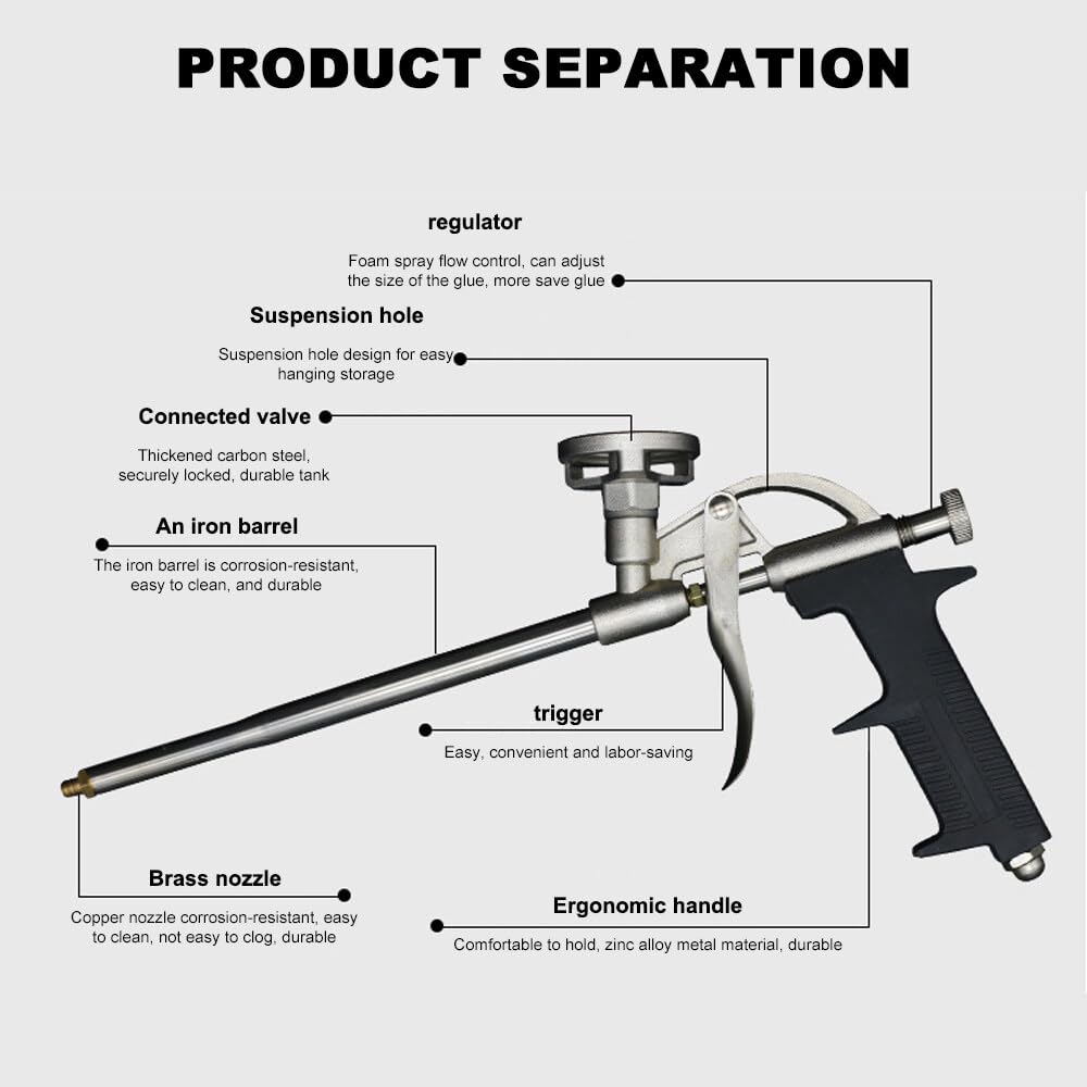 Pistola Schiuma Poliuretanica,Schiuma Poliuretanica per Pistola,2 Pezzi,Non è necessario il detergente, per Calafataggio,Sigillatura,Riempimento(con 10 ugelli) (Nero)