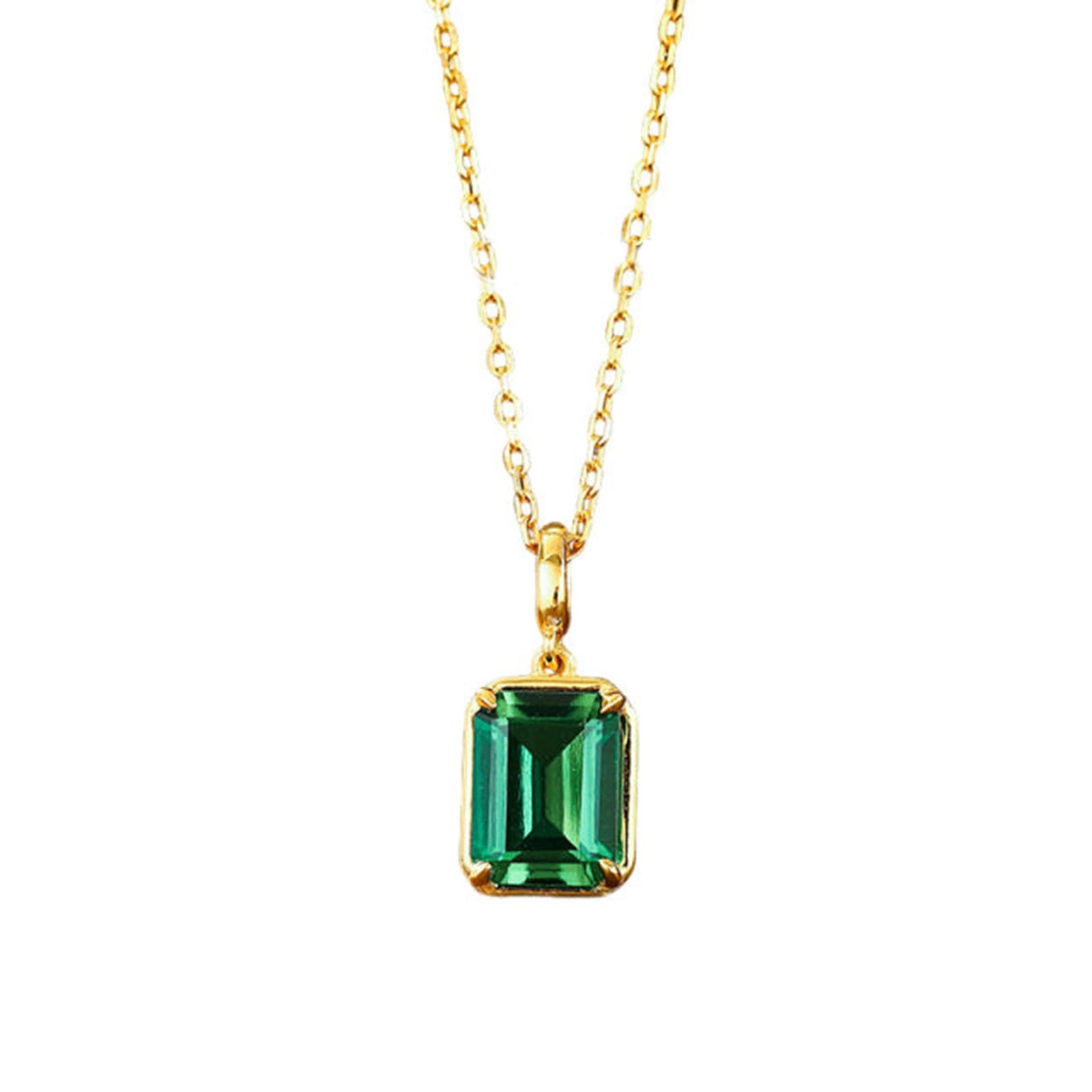 Damski łańcuszek damski pierścionek z syntetycznym szmaragdem 1,5 ct, złoty łańcuszek 750 dla Ciebie, żółte złoto 18-karatowe, modna biżuteria na Walentynki