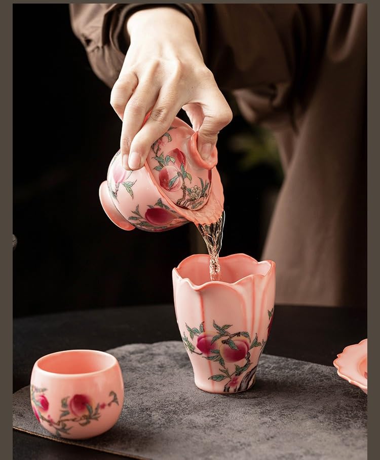 Zestaw filiżanek do herbaty Honey Peach Master Teacup w stylu chińskim Kung Fu, ceramicznych, porcelanowych filiżanek do herbaty, chińskiego zestawu do tradycyjnej ceremonii parzenia herbaty (Miodow