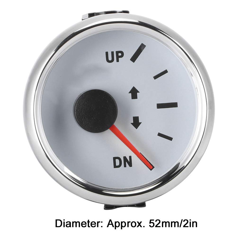 Indicatore di Assetto Barca 52 Mm/2 Pollici Indicatore Inclinazione UP-DN 0-190 Ohm Retroilluminazione Rossa (Cornice d'argento su bianco)