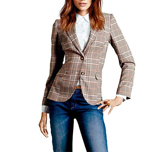 GUOCU Chaquetas de Traje y Blazers a Cuadros para Mujer Cárdigans con Hombro Acolchado Ropa de Abrigo Abrigos de la Mujeres Caqui M