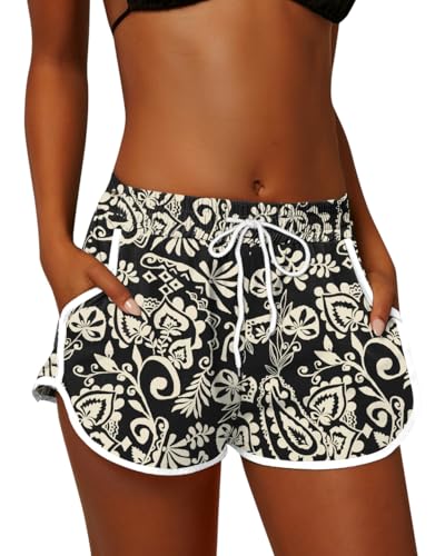 Image of For G and PL Women Summer Floral Beach Boardshorts with Pockets Swim Trunks