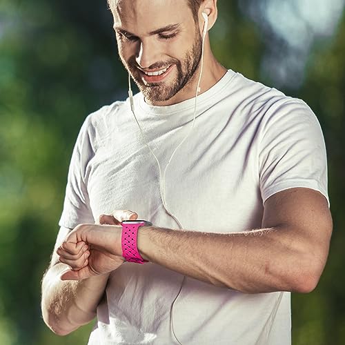 Image of Silicone Braided Weave Bands Compatible with Apple Watch 38mm 40mm 41mm 42mm 44mm 46mm 45mm 49mm, Replacement Sport Breathable Strap for iWatch Series 11 /10 /9 /8 /7 /6 /5 /4 /3 /2 /1 Ultra SE Women Men, Hot Pink
