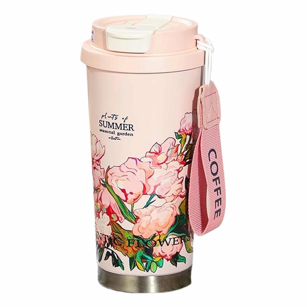 Amazon.co.jp: タンブラー 500ml 花絵柄 真空断熱 保温・保冷