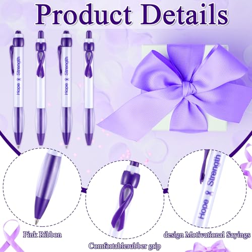 Image of Qilery 120 Pcs Purple Ribbon Awareness Items Gifts Set - Alzheimer's Lapel Pins, Epilepsy Awareness Bracelets, Domestic Violence Pens, Organza Bags for Lupus Pancreatic Cancer Survivor Event Charity