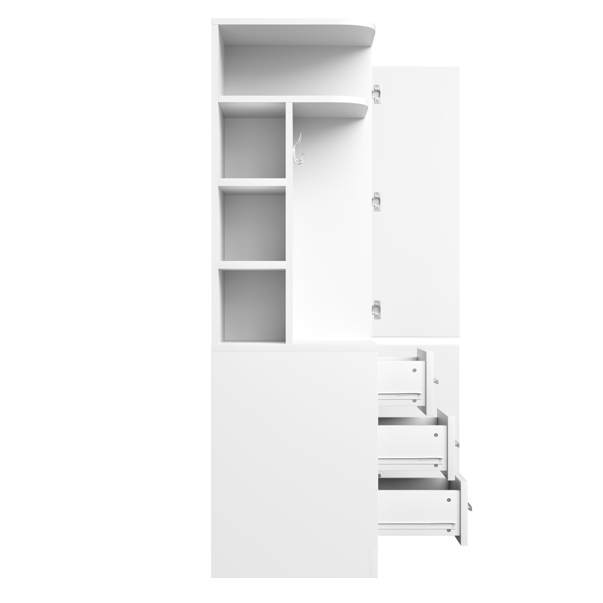 Armadio da corridoio, 70 x 50 x 170 cm, 3 cassetti, in legno, bianco