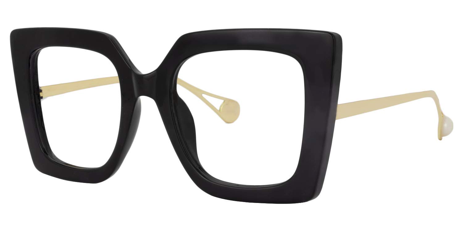 VOOGLAM Square Blue Light Blocking Glasses for Women Oversized Thick Fashion Eyewear with Pearl Inlay Arm Anti Eyestrain UV