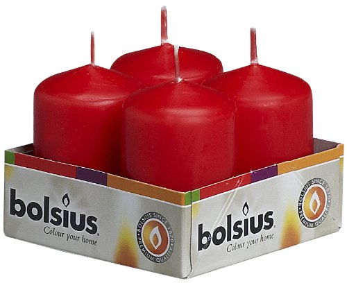 BOLSIUS Set of 4 Red Pillar Candles - 1.60-x2.40 inch Unscented Candle Set - Dripless Clean Burning Smokeless Dinner Candle - Perfect for Wedding Candles, Parties and Special Occasions