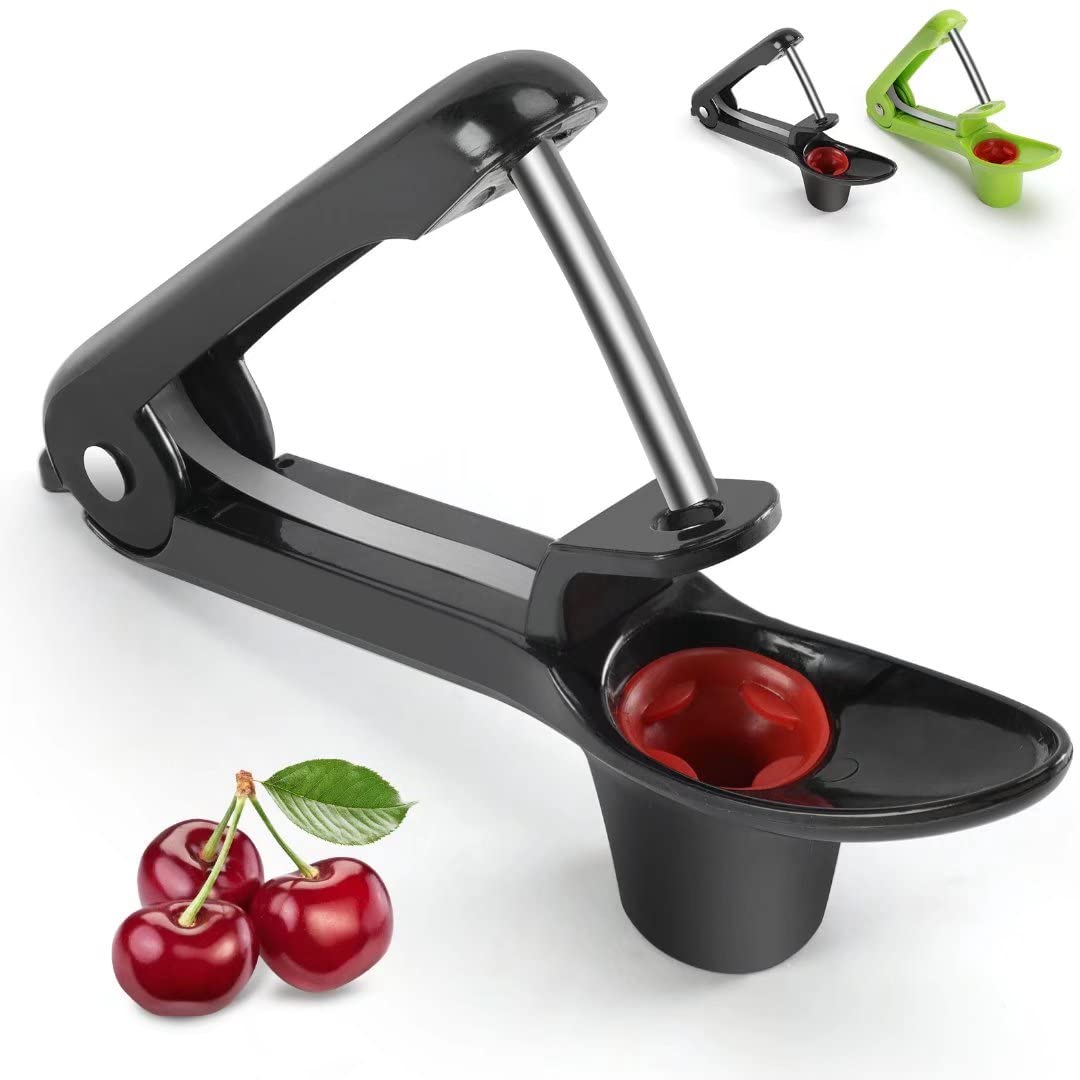 SCHVUBENR Cherry Pitter Tool - Stainless Steel Cherry Corer Pitter with Ergonomic Push Design - Easy to Use for Making Cherry Jam - Pit Cherry with Ease, Saving Time & Space with Lock Design(Black)