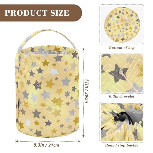 Image of ElliTarr Crochet Bag Yarn Bag with Handle Portable Knitting Project Bag Travel Yarn Storage Organizer Holder Case Cute Silver and Golden Stars