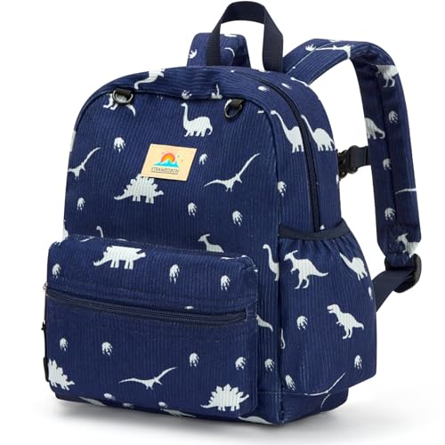 Image of STEAMEDBUN Corduroy Toddler Backpack for Boys 2-4: Kids backpack for Boys Girls - 12 inch Preschool Kindergarten Backpacks - Dinosaur