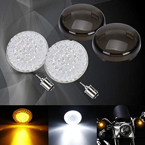 SUPAREE 2" Front LED Turn Signal Kit with White Running Lights for Harley Davidson Motorcycles -1157 Base