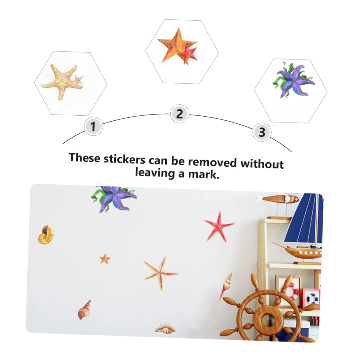 DOITOOL 3 Stk -muschel-wandaufkleber Kunstaufkleber Wohnkultur Muschel Aufkleber Hintergrundaufkleber Wohnzimmeraufkleber Fensteraufkleber Statischer Aufkleber Colorful Pvc