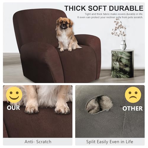 Image of ANARACHON Leather Look Recliner Chair Covers, 4 Pieces Recliner Covers Non Slip, Soft Cover for Reclining Chair, Washable Furniture Protector for Pets (1 Seater, 024 Chocolate)