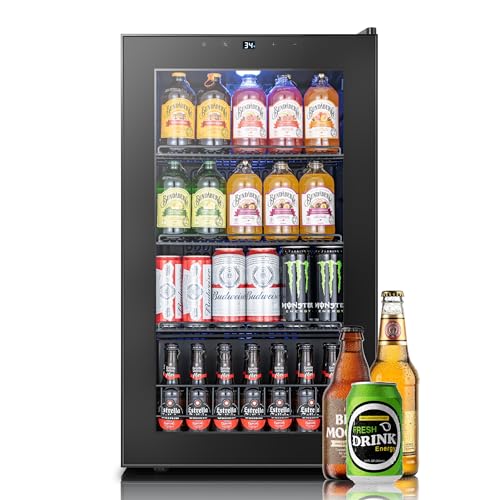Image of Yeego Beverage Refrigerator, 130 Can Mini Fridge with Glass Door, Adjustable Shelves, Digital Temperature Control 34F-54F, Drink Cooler for Soda, Beer and Wine, Freestanding or Under Counter, Black