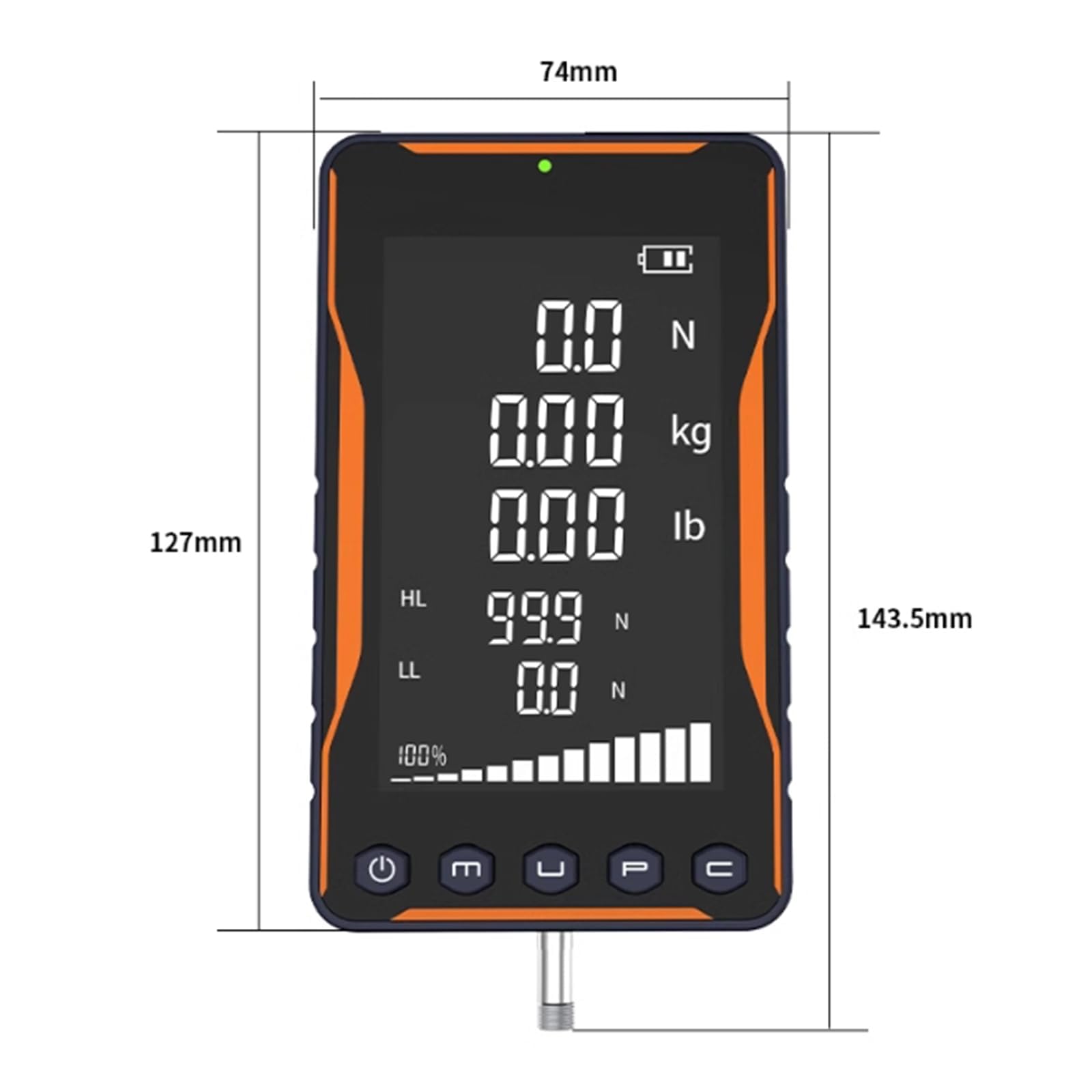Probador digital de empuje y tracción, medidor de fuerza portátil con 5 sondas, 3 modos N/kg/lb, sensor integrado para pruebas de compresión y tensión
