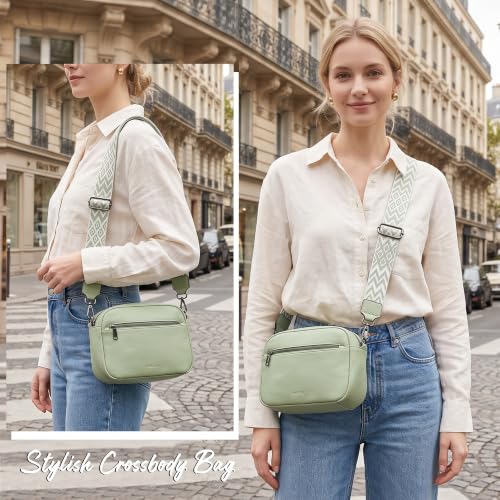 Image of TANTOMI Crossbody Bags for Women Trendy,Vegan Leather Crossbody Purses for Women Small Shoulder Bag Handbags with Wide Strap (Light Green)