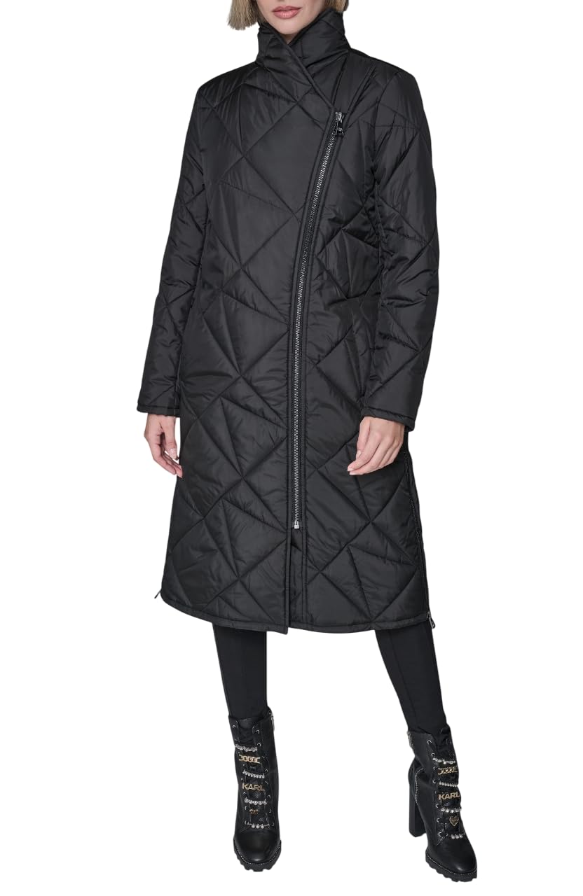 karl lagerfeld Women's Quilted Assymetrical Long Coat-picture-18