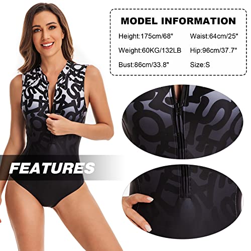 FEOYA One Piece Sleeveless Swimsuit for Women Zipper Printed Bathing Suit UPF 50+ Surfing Rash Guard Quick Dry Swimwear3