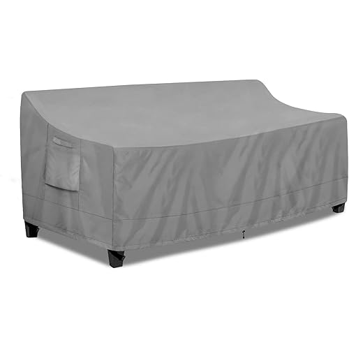 PureFit Outdoor Couch Cover Waterproof Patio Sofa Furniture Covers, 3-Seater Outdoor Cover with Air Vent and Handles, 78W x 35D x 35H Inches, Gray