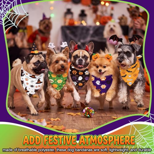 Image of Abbylike 50 Pcs Halloween Dog Bandanas Bulk Cute Dog Paw Prints Pattern