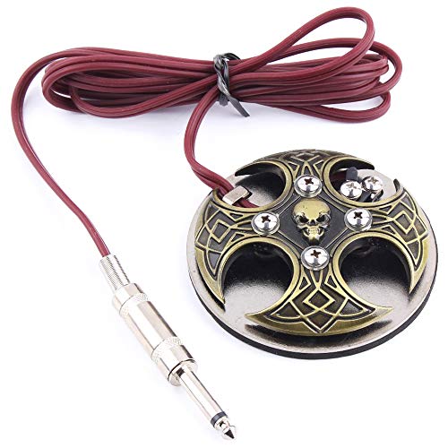 SOTICA Tattoo Foot Pedal Switch Bronze Stainless Steel Cross Shape Power Supply Tattoo Foot Pedal Control with Clip Cord Skull Tattoo Switch for Tattoo Machine Tattoo Kit Tattoo Supply