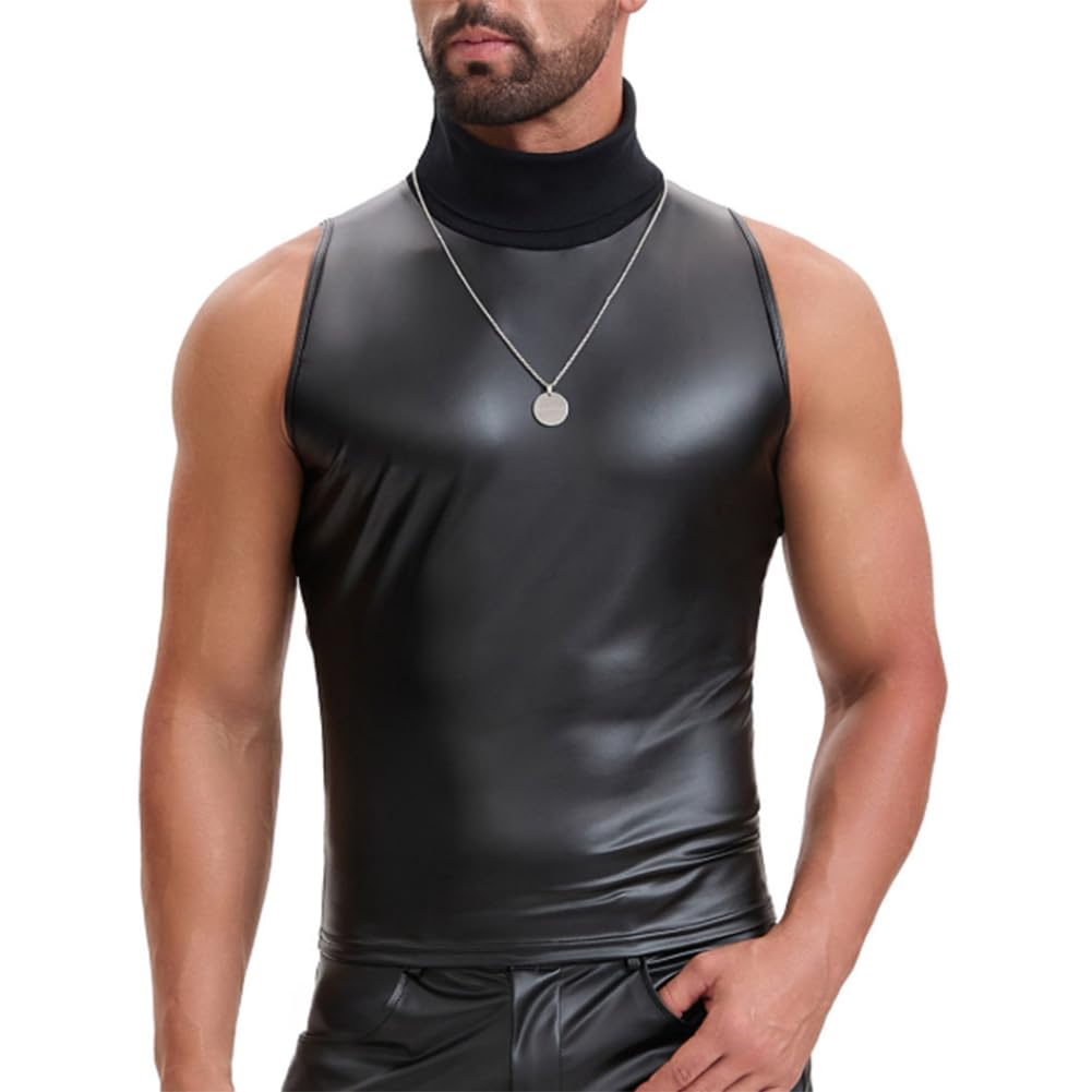 Musculosa de piel sintética hombre con cuello cisne elástico