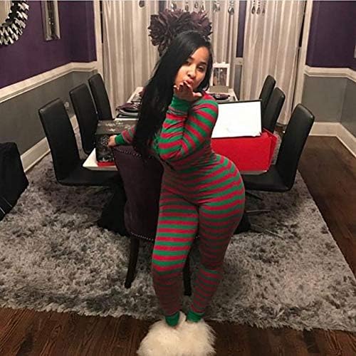 Seyurigaoka Women's Striped Christmas Pajamas One Piece Sleepwear Holiday Ugly Xmas Jumpsuit Rompers Clubwear Nightwear - Image 3