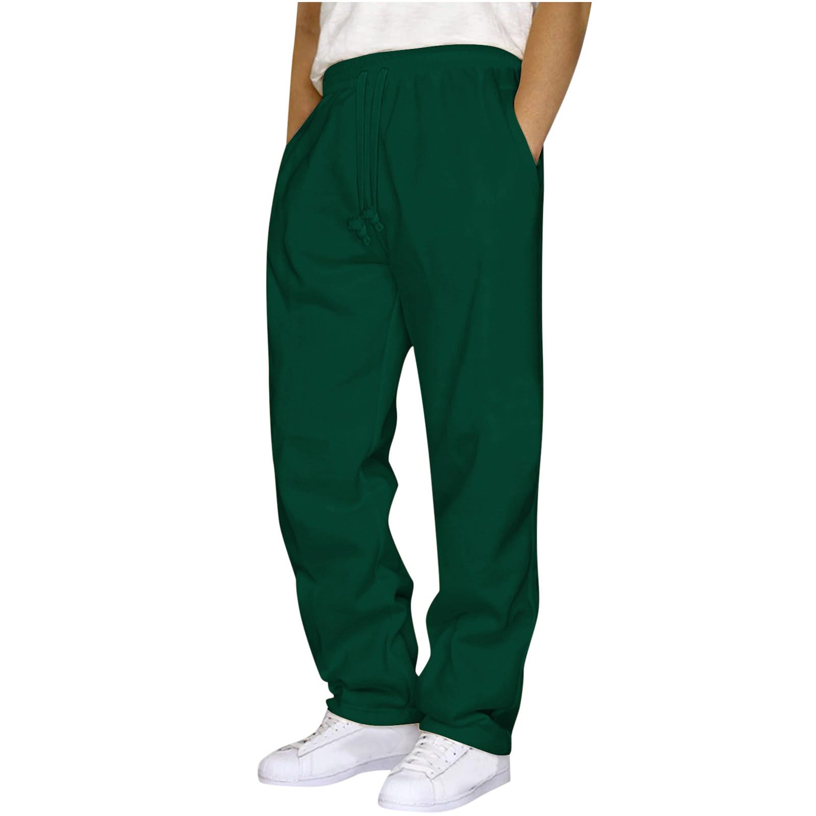 Baggy Sweatpants for Men Fleece Lined Straight Leg Pants Loose Hiking Pants Warm Winter Trousers Elastic Lounge Pants
