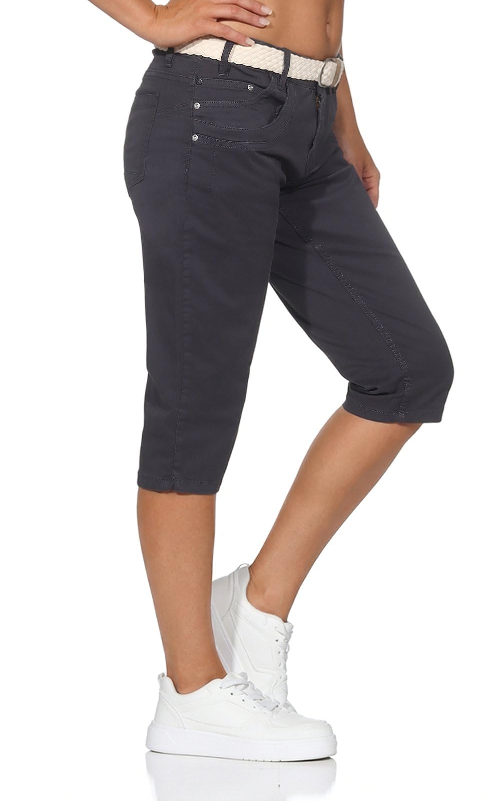 Sublevel Damen Capri Shorts LSL-510 knielange Hose mit Gürtel