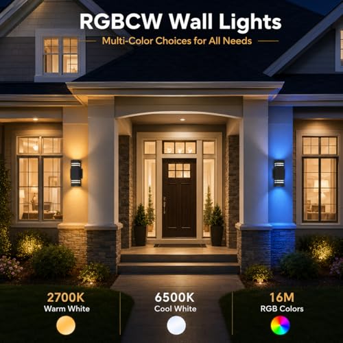 Image of rosykite 13 inch RGB Outdoor Wall Lights, Warm to Cool White Up Down Sconce