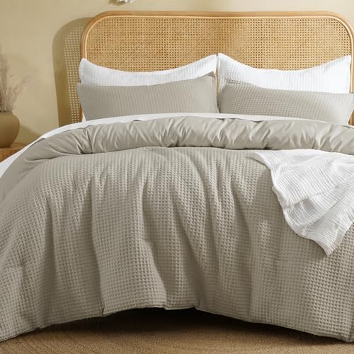 Image of David's Home Textured Summer Waffle Weave Comforter Set, King, Taupe | Cozy Soft Lightweight Breathable Fluffy Durable Hotel Bedding with Pillow Shams for All Season, Luxury Home Decor, Giftable