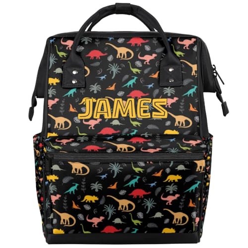 Image of Personalized Baby Diaper-Backpack Waterproof Nappy-Bag Backpack for Mom Dad Baby-Boys Dinosaur-Diaper-Bag with Baby Name