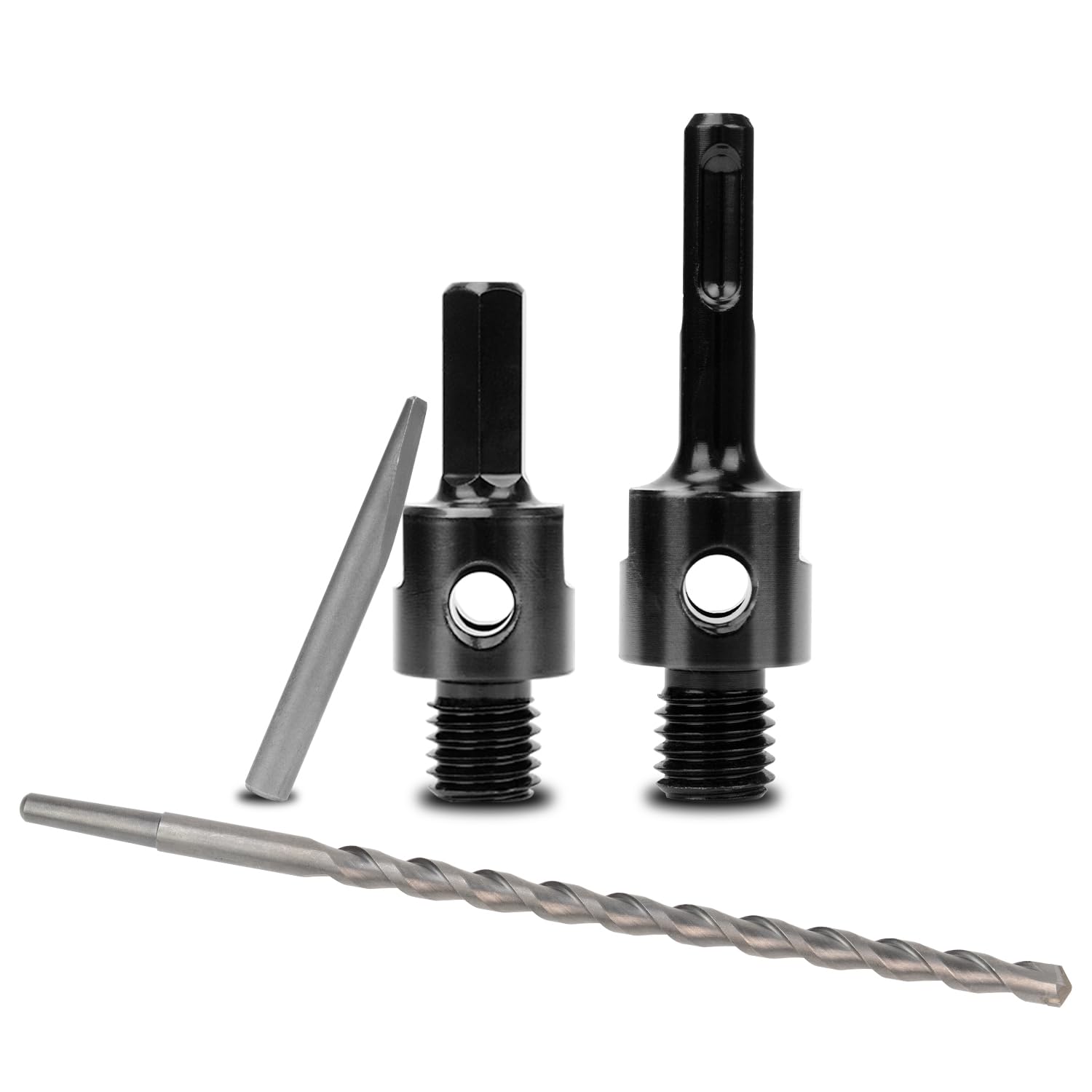 - Core Drill Bit Adapter 5/8"-11 Thread with 11.81" Pilot Bit, SDS Plus & Hex Shank Adapters, Centering Guide Pin for Dry Diamond Core Bits, Compatible with Rotary & Hammer Drills (4-Piece Kit)