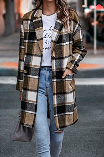PRETTYGARDEN Women Plaid Shacket Jacket Trendy Fall Casual Button Wool Blend Tartan Trench Coat Winter Clothing with Pockets