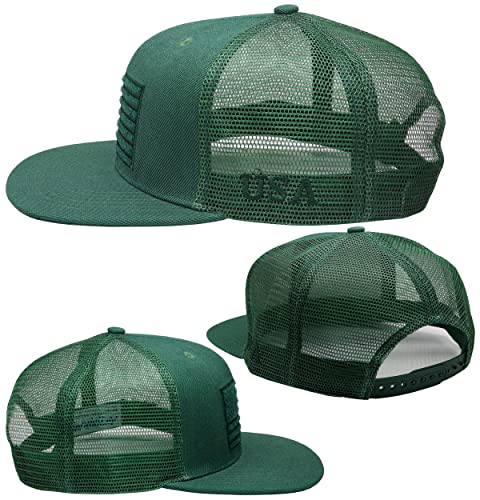 Image of Antourage American Flag Unisex Baseball Hat for Men and Women | USA Flag Mesh Snapback Flat Visor Cap + 2 Patriotic Patches