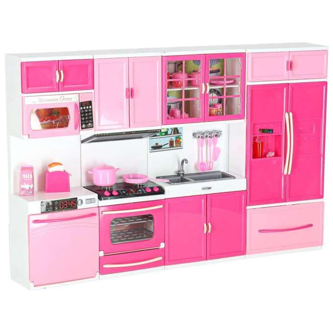 My Happy Kitchen Playset for Kids - 4-in-1 Pink Toy Kitchen with Lights & Sound, Interactive Microwave, Oven, Fridge & Sink - Pretend Play Cooking Set for Toddlers & Children
