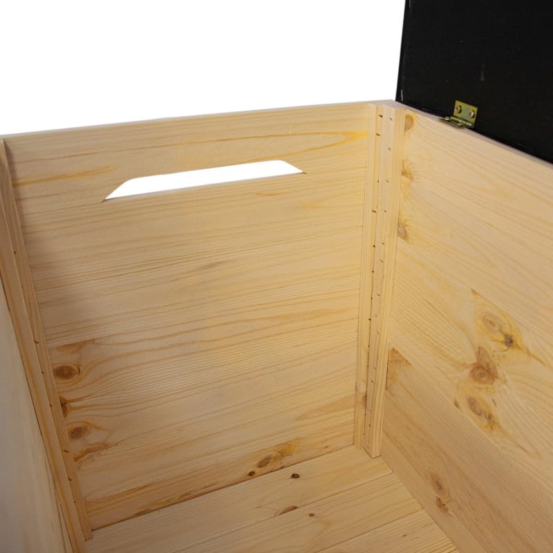 4iQ PINEBOX Kleine Holzkiste 39×100×47 cm – 200L, gepolsterte Aufbewahrungsbox aus Holz