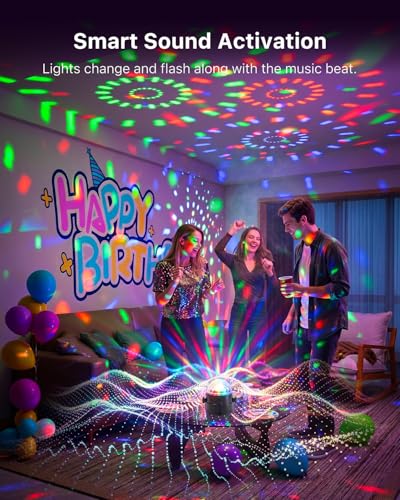 Image of 3 Pack RGB Disco Ball Lights with Sound Activation and 4.9ft Type C Cable | Remote Control Strobe Lamp, 7 Projector Color Mode, for Christmas & Halloween Home Patty Decor, Karaoke Lovers, Kids Gift