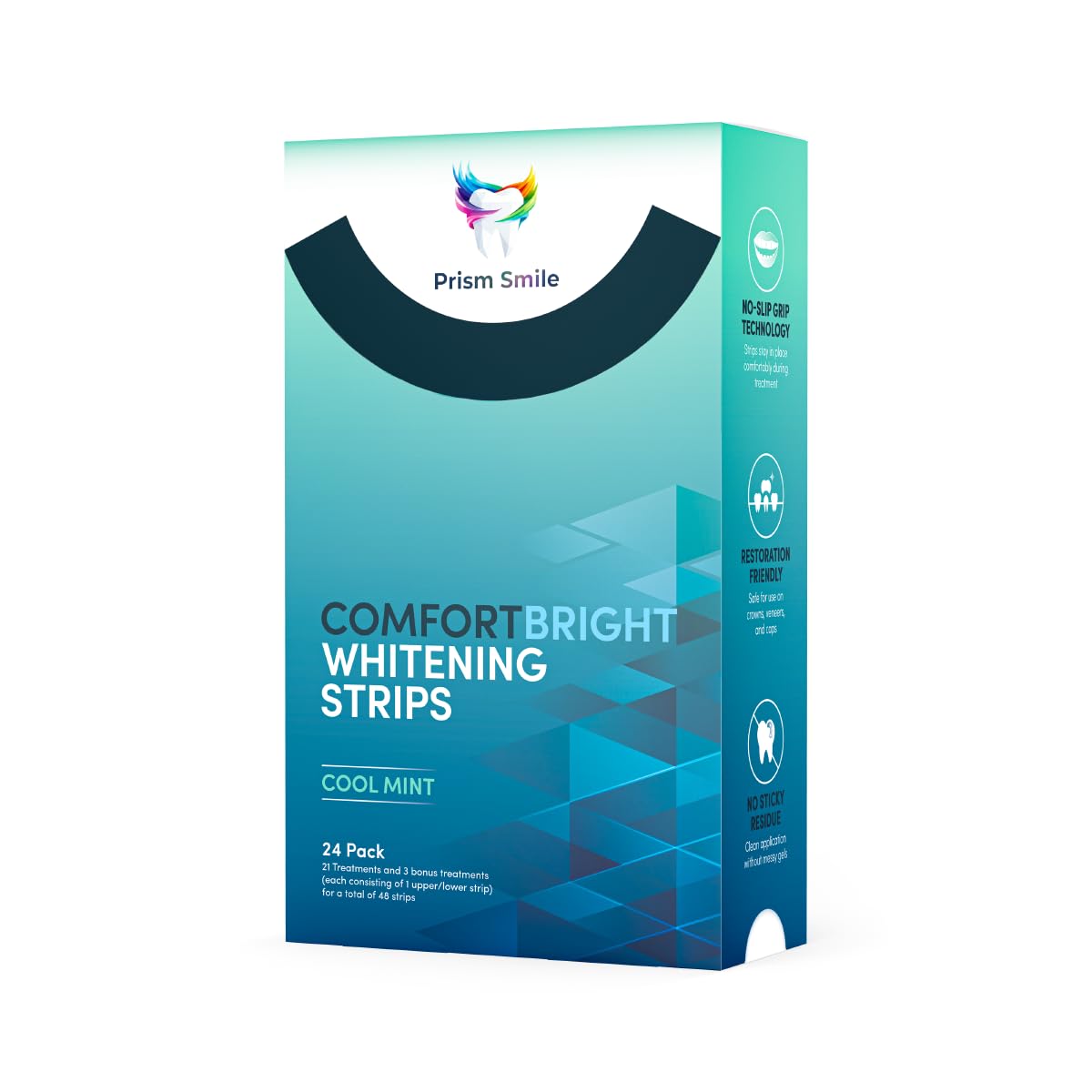 ComfortBright Cool Mint Teeth Whitening Strips 24 Pack with Bonus Treatments No-Slip Grip Technology Professional Whitening Treatment