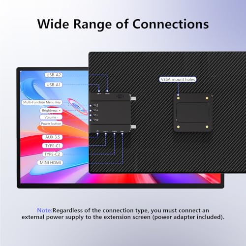 Image of 23.8 inch 2.5K Monitor, QHD 1440P 180Hz Portable Monitor, 178 IPS Laptop Screen Extender with Rotating Adjustable Stand /VESA, USB-C /Type-C /USB-A /HDMI for Laptop Mac PC Windows.