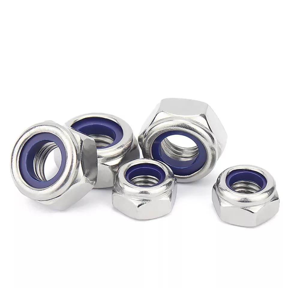 5pcs M16 x 1.5mm Pitch Fine Thread Hex Jam Nuts,Self Locking Nylon Insert Metric Hex Lock Nuts,304 Stainless Steel A2 Silver Hex Locknuts