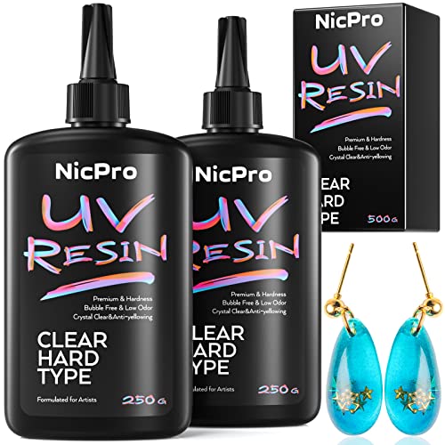 Nicpro UV Resin 500g, 2 PCS Crystal Clear UV Epoxy Resin Kit, High Viscosity & Quick Curing Glue Hard for Jewelry Making, Craft, Doming, DIY and Coating