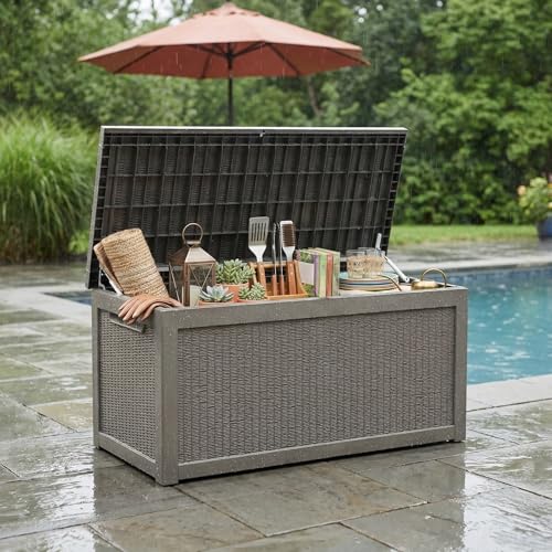 Image of 265 Gallon Resin Deck Box Outdoor Storage Chest, Large Waterproof Patio Storage Box, All-Weather Garden Storage Container for Cushions, Pool Supplies, Yard Tools - Easy Assembly, Lockable Lid