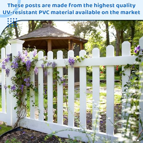 Maasechs 6 Pack Vinyl PVC Fence Panel with Post Caps 7/8\" x 3\" x 47-3/4\" White Pickets Fence Parts for Outdoor Garden Pool Ranch Patio