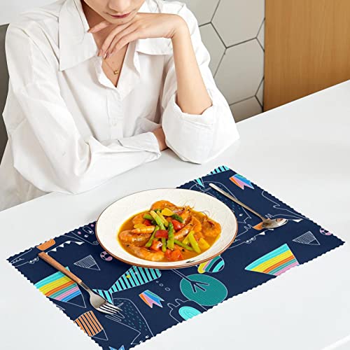 Placemats Set Of 6 Dining Table Place Mats Cloth Placemats Kitchen Table Mats Indoor Outdoor Placemat, Cartoon Animals Abstract Fox Tiger Crocodile #TOP5