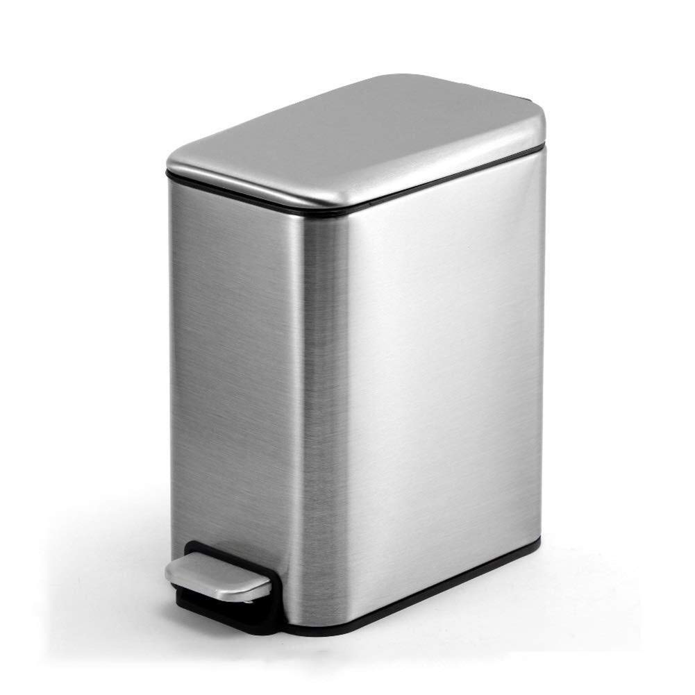 generic Garbage Can Stainless Steel Cover Rectangular Trash Bin Tube Foot Type Home Living Room Kitchen Bathroom Mute Large Trash Can Bathroom,Office, Kitchen,Sier